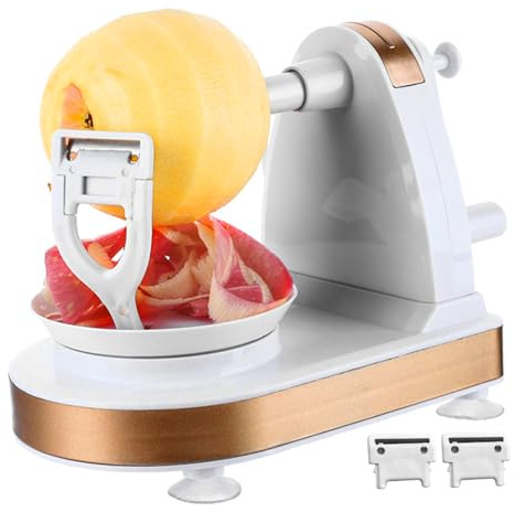 Uanqfegy Hand-Cranked Apple Peeler Machine, Stainless Steel Multi-Fruit Peeler with 2 Replacement Blades, Non-Slip Base, White