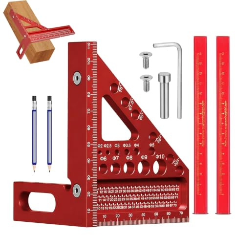 HARY 3D Speed Square with 2pcs Pencil, 22.5-90° Aluminum Alloy | Triangle Ruler Measuring Tool, Degree Angle Measurement Tools, for Woodworking Protractor for Engineer Carpenter Carpenters