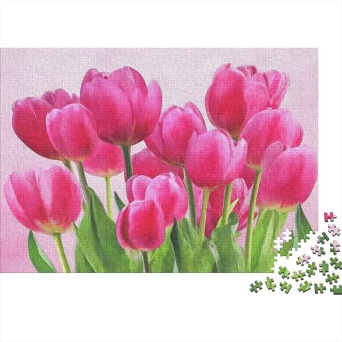 Puzzle 1000 pièces Bouquet de Tulipes Roses, Style Art Floral, Tulipes Roses, Puzzle Anti-Stress/Relaxation, Papier recyclé, 52x38cm