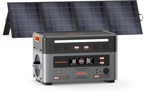 OSCAL 3600W (7200W Pic) Centrale Elettrica Portatile PowerMax 3600 PE con pannello solare 200W, 2016Wh Power Station LiFePO4, UPS, Ricarica 0-80% in 40 min, Generatore Solare per Casa, Domestico