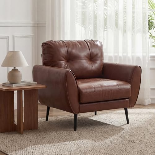ROCSUMOO Sessel Wohnzimmer, Ohrensessel mit Armlehnen (Braun, 1er Set) | Bequemer Einzelsessel, Moderner Lesesessel Loungesessel für Wohnzimmer Arbeitszimmer