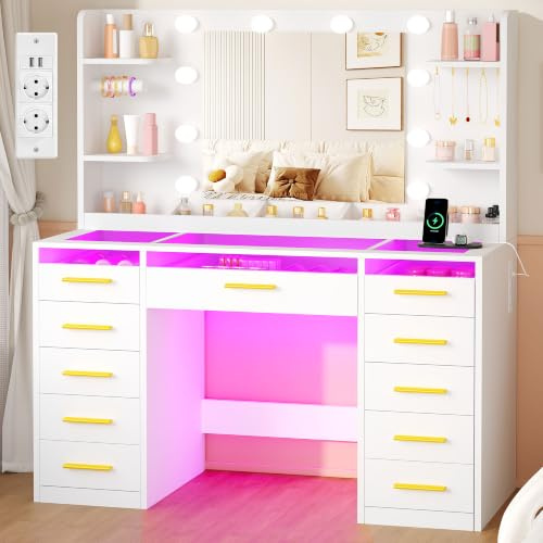 ANWBROAD Coiffeuse avec Miroir LED et Éclairage RGB, 11 RGB tiroirs