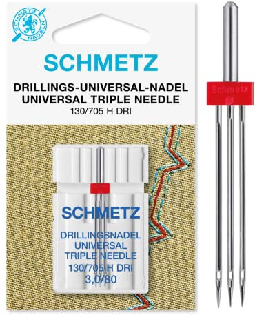 SCHMETZ | 1 Nähmaschinennadel | Drillings-Universal | 130/705 H DRI 3.0 | Nadeldicke 3.0/80 | auf jeder gängigen Haushaltsnähmaschine mit Zickzack-Funktion einsetzbar