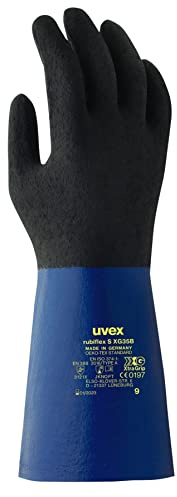 Uvex Chemikalien-Schutzhandschuh rubiflex S XG 35 B, Nitril-Beschichtung, schwarz/blau, Gr.: 8