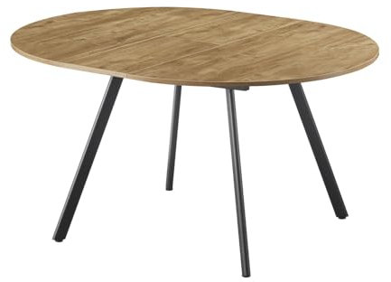B&D home® runder Esstisch Till, ausziehbar 120–150 cm mit Butterfly-Einlage, 4–6 Personen, Tischplatte in Wild Eichen Optik, Metallgestell schwarz, moderner Küchentisch/Esszimmertisch