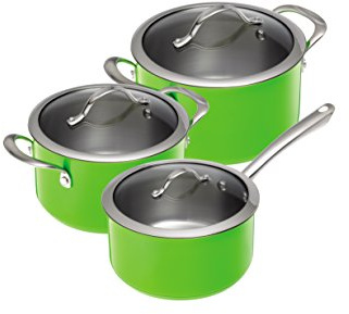 Kuhn Rikon Colori Cooking Pot Set, Stainless Steel, Green, 1.5/3.5/5.5 Litre