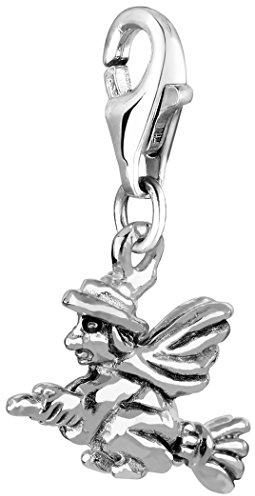 Nenalina Hexe Karabiner Charm Anhänger Bettelarmband 925 Silber | Damen-Charm-Anhänger für alle gängigen Charmträger Charm-Club Clasp-Charms 925er Sterling-Silber