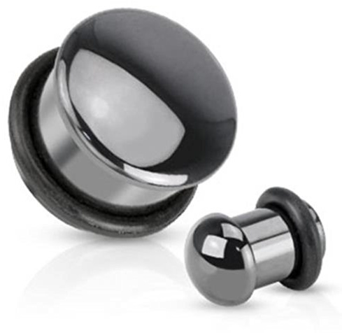 Paula & Fritz® Plug Single Flared mit Gummiring aus Halbedelstein schwarzer Hä...