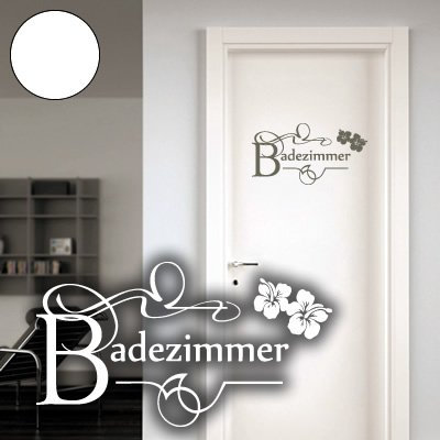 A661 Tür-/Wandtattoo Badezimmer 50cm x 27cm weiss (erhältlich in 40 Farben und 2 Größen)