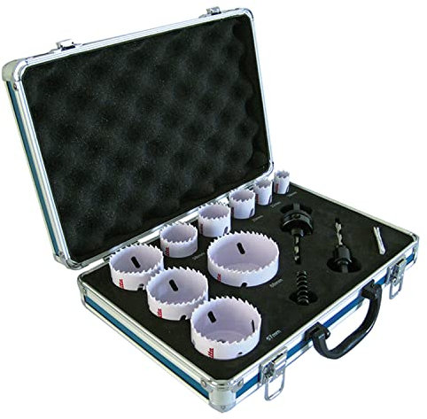Makita D-47282 BiM-Lochsägen-Set 12-teilig im Alukoffer, Bi-Metall Lochsägen Ø 19-68 mm, Schnitttiefe 38 mm, für Holz, Metall Aluminium, Kunststoff