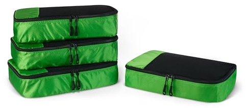 Amazon Essentials Ensemble de 4 Cubes de Rangement, Organisateurs de Voyage avec Double Fermeture Éclair, Dessus en Maille, Polyester, Taille M, Vert (Anciennement Amazon Basics)