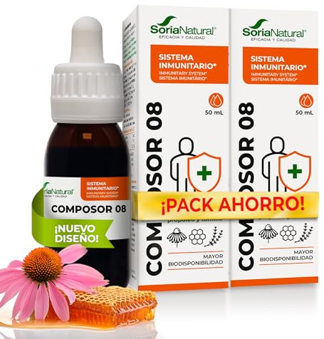 Soria Natural Composor 8 - Equinácea, Propóleo y Tomillo - Aumenta tus Defensas, Refuerza el Sistema Inmune - Prevención y Alivio de Resfriados -100% Natural - PACK 2 Botes de 50ml