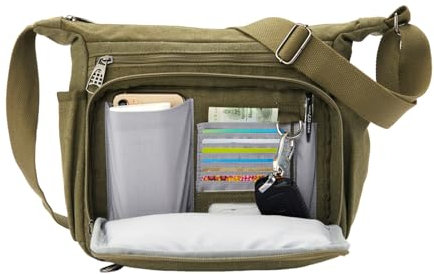 W&G traveler Umhängetasche aus Segeltuch, Aktentasche, Allzweck-Tagesrucksack-Satheltasche für 13,3 Zoll Macbook Pro Air, 12,9 Zoll iPad Pro, Pendlerfreundlich, Armeegrün