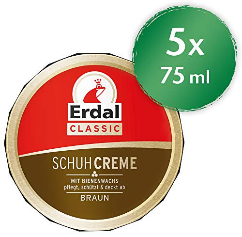 Erdal Dosencreme braun, Schuhcreme mit Bienenwachs - nährt und pflegt das Leder, 5er Pack (5 x 75 ml)