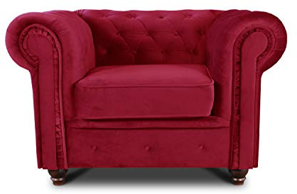 Sofnet - Sessel Chesterfield Asti (Rot, Velvet 59) | Couchsessel, Loungesessel, Glamour Design, Holzfüße, bequeme Polsterung, stilvoll für Wohnzimmer