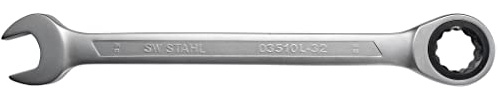 SW-Stahl 03510L-32 Llave Combinada de Carraca, 32 mm | Herramienta de acero robusto para talleres, anillo con funcion de carraca, llave fija y de estrella combinada