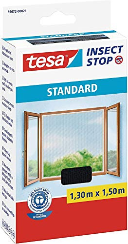 tesa Insect Stop STANDARD Fliegengitter für Fenster - Insektenschutz zuschneidbar - Mückenschutz ohne Bohren - Fliegen Netz anthrazit (1,3m:1,5m (5er Pack ), Anthrazit (Durchsichtig))
