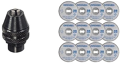 Dremel 4486 Mandrin Universel Autoserrant de 0,8mm à 3,2mm pour Outil Multifonction Rotatif & SC456B Lot de 12 Disques EZ SpeedClic à Tronçonner/Découper les Métaux 38mm avec Outils Rotatifs Dremel