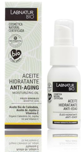 Aceite Facial Hidratante Antiedad - Natural, Eco y Vegano - Labnatur Bio | Con Aceites de Caléndula, Jojoba, Aguacate y Vitamina E - Hidrata y Reafirma - Para Piel Sensible - Hecho en España - 50 ml