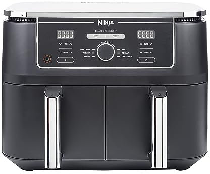 Ninja Foodi MAX Dual Zone Digital Air Fryer, 2 Drawers, 9.5L, 6-in-1, Uses No Oil, Max Crisp, Roast, Bake, Reheat, Dehydrate, Cook 8 Portions, Non-Stick Dishwasher Safe Baskets, Black AF400UK