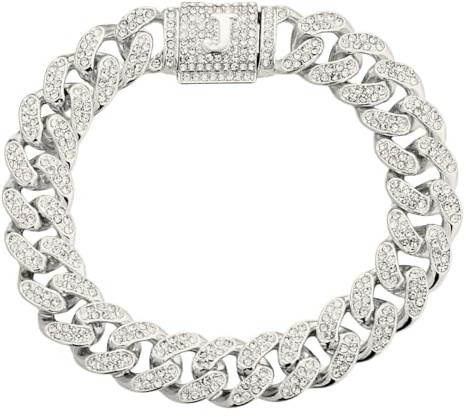 HALUKAKAH Oltre 400 Diamanti Platino Placcato Oro Bianco Bracciale a Catena a Maglie Cubane per Uomo e Donna,Diamanti Cluster Chiusura con Lettera a Bolla Iniziale 3D J -Idea Regalo per I Propri Cari