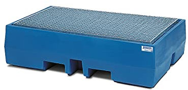 Auffangwanne classic-line aus Polyethylen (PE) für 2 Fässer, mit verzinktem Gitterrost, 900x1300x350