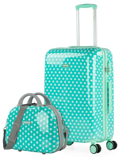 ITACA - Maletas Infantiles Resistentes y Ligeras con diseño Colorido para niños y niñas Tipo Mediana Maletas de Viaje rígidas de fácil manejo. Candado de combinación, Topos Menta