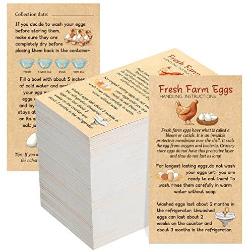 Kisston 200 Pcs Egg Handling Instruction Cards Bulk Fresh Farm Egg Care Labels 2 x 3.5'' Resuable Eggs Carton Stamp Thick Paper Design for Basket Farmstand Market Business Supplies (Simple Style)