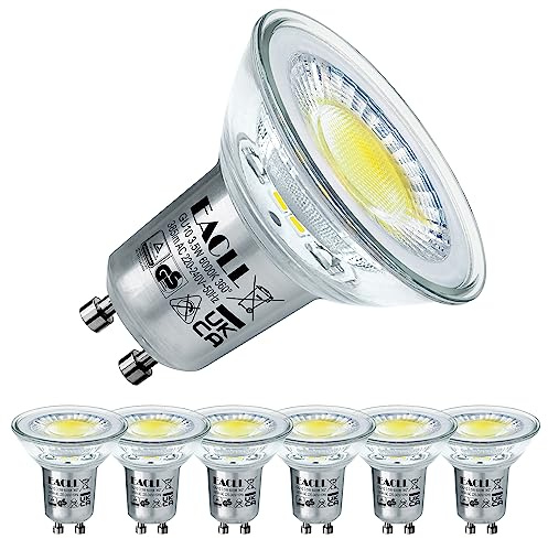EACLL GU10 LED Kaltweiss 3,5W Ersetzt 50W Halogenlampe, 6er-Pack. 385lm 6000K Leuchtmittel, Abstrahlwinkel 360° Energiesparlampe, Nicht Dimmbar Reflektorlampen, AC 230V Flimmerfrei Ø50xH53mm Strahler