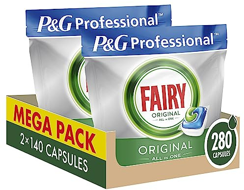 Fairy Professional Tablettes Lave-vaisselle All In One, 280 Capsules (2 x 140), Classique, Efficaces Même Sur La Graisse Incrustée, Protège le Verre Et L'Argent Pour Une Brillance Éclatante