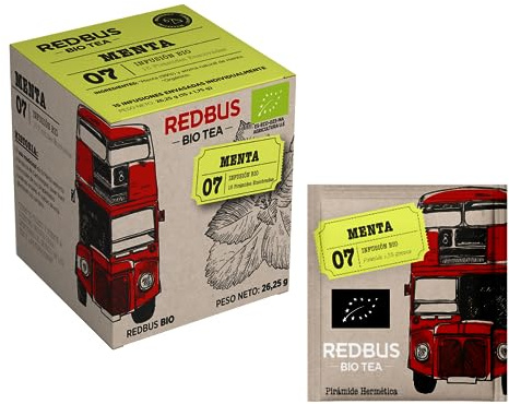 Redbus® | Mint Infusion BIO | Pepparmint örttefilter individuellt förpackade - 15 pyramider (26,25 gr) | Mint BIO Infusion