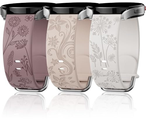 Floral Gravierte Armband Kompatibel mit Samsung Galaxy Watch 7/ FE/ 6/5/ 4/ Active 2 40mm 44mm/ 5 Pro 45mm/ Watch 6/4 Classic 43mm 47mm 42mm 46mm, 3 Stück 20mm Silikon Ersatzarmband für Damen SMS