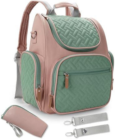 SONARIN Wasserdicht Stilvolle Baby Wickelrucksack Wickeltasche,Große Kapazität Multifunktionale Babytasche Reise Wickeltasche Rucksack mit Flaschentasche & Kinderwagen Haken(Rosa)