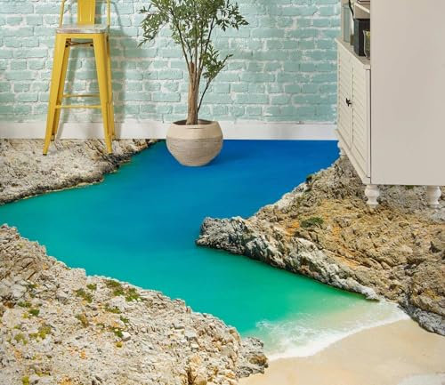 3D Floor Tile Stickers Flooring Wallpaper Mural 3D Blue Sea,430 * 300cm Bathroom Waterproof Self Adhesive Vinyl 3D Floor Tiles Murals Stickers