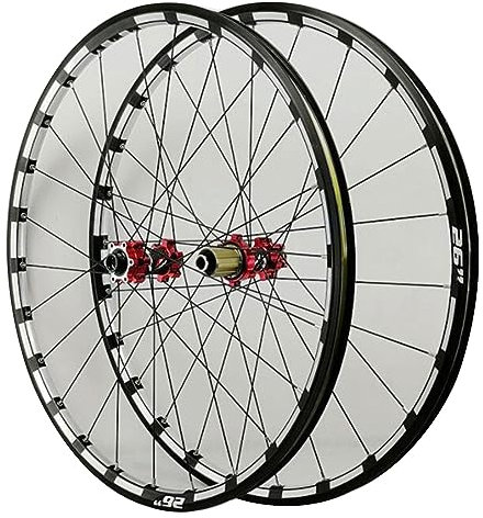 ZECHAO 26/27,5/29 Zoll MTB Laufradsatz,Steckachse 15mm Aluminiumlegierung Blumentrommel Vorne 2 Hinten 4 Lager Scheibenbremse 7/8/9/10/11/12 Geschwindigkeit Wheelset (Color : Red, Size : 26inch)