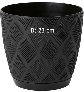 MELTOM Macetero ECO 100% reciclado, maceta para hierbas con plato, diseño 3D decorativo (negro, XXL, 23 cm)