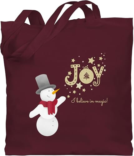 Baumwolltasche - Weihnachten - Schneemann mit Wunschtext Text - Joy mit Sternen - Unisize - Bordeauxrot - weihnachtstaschen aus stoff weinachts schneemänner jutetasche personalisierte weinachten