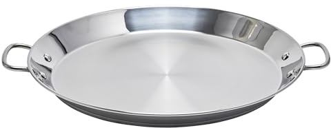 Garcima Stainless Steel 14-inch Flat Bottom Paella Pan, 36cm|for use on Smoothtop and Induction Stoves|Made in Spain