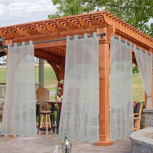SK Studio Tende da Sole per Esterno, Tende con Anelli Impermeabile, Trasparenti per Balcone Gazebo Interni, 2 Pezzi Grigio chiaro, 132x183cm