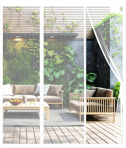 Double Door Magnetic Fly Screens for Doors - Mesh Curtain 170x200cm Customized Magnetic Screen Door Fly Curtains for Double Door Patio French Door Mosquito Net White