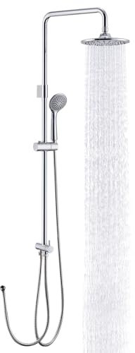 HOMELODY Sistema de ducha sin grifería, ducha de lluvia con cabezal de ducha de acero inoxidable, redondo, cromado, barra de ducha, juego de columna de ducha SUS304