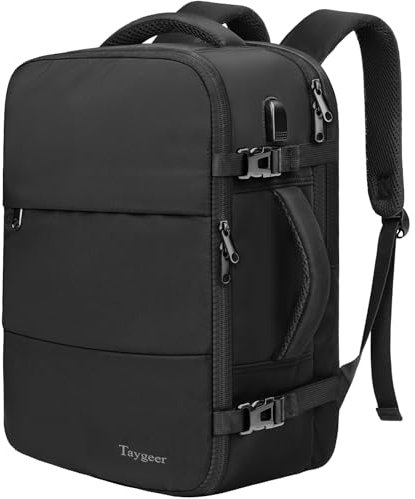Taygeer Ryanair Cabin Bags 40x30x20 Underseat, Travel Backpack Cabin Size, Rucksack for Plane Hand Luggage Backpack for Travelling, Ryan Air Cabin Bag 40x30x20 with Separate Shoe Pouch, Black