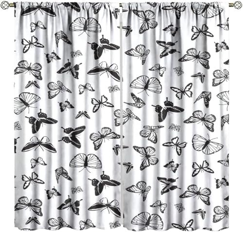 Kinder Verdunkelungsvorhänge Bunter Blumenschmetterling 3D Polyester Ösen Vorhang, Für Wohnzimmer Schlafzimmer Kinderzimmer Junge Mädchen Zimmer Blickdicht Schallschutzvorhänge 2Er Set 9426352229233