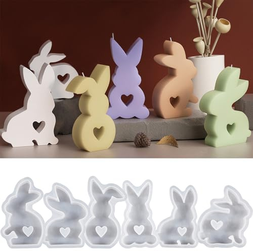 NSXIN Silikonformen Ostern Gießformen, 6 Stück Osterhase Silikonform 3D Kaninchen Gießform Kerzenformen, Gießformen Hasen Kerzen für DIY Handwerk, Ostern Dekoration (H)