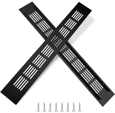 Grille d'aération en Aluminium Grille de Ventilation Rectangulaire avec Vis pour la Ventilation des Placards et des Chambres 35 x 5cm Noir 2 Pièces