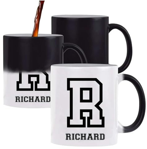 Planetee Tasse Coeur Richard Lettre Sport | Mug avec anse en forme de Coeur | Idée Cadeau Prénom Style Basket Université Anniversaire Papa Collègue Départ Retraite Noël