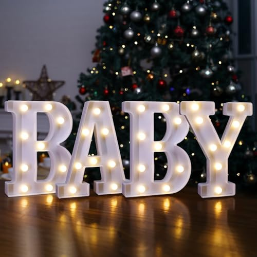 BABY Marquee Letter Lights, LED Light Up Letters for Baby Shower | Baby LED Light Sign, Battery Powered Lighted Letters for Party Table Centerpieces, Home Bedroom Nursery Wall Decor
