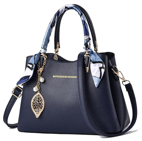 Myhozee Handtasche Damen Mittelgroß PU Leder Fashion Henkeltasche Crossbody Bag Frauen Taschen Damen-henkeltaschen Umhängetasche Schultertasche Damenhandtaschen mit Reißverschluss Blau