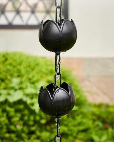 KJoBDwz Dekorative Regenketten Schwarze Lotus-Regenkette for Dachrinnen im Freien, japanischer Garten-Regenfänger, Veranda-Dekoration im Innenhof – 6 Tassen/m(1.5m/5ft)
