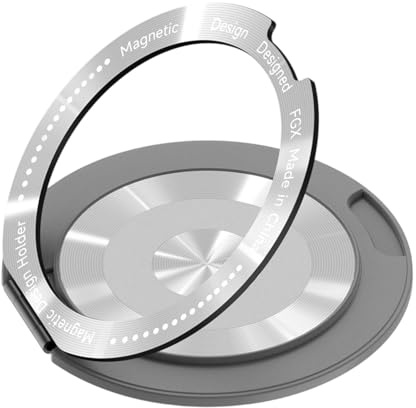Kioiner Soporte de Anillo para Teléfono Móvil Magnético, Soporte Magnético para Anillo de Accesorios con Carcasa, Rotación de 360°, Agarre Universal para Teléfono, Gris